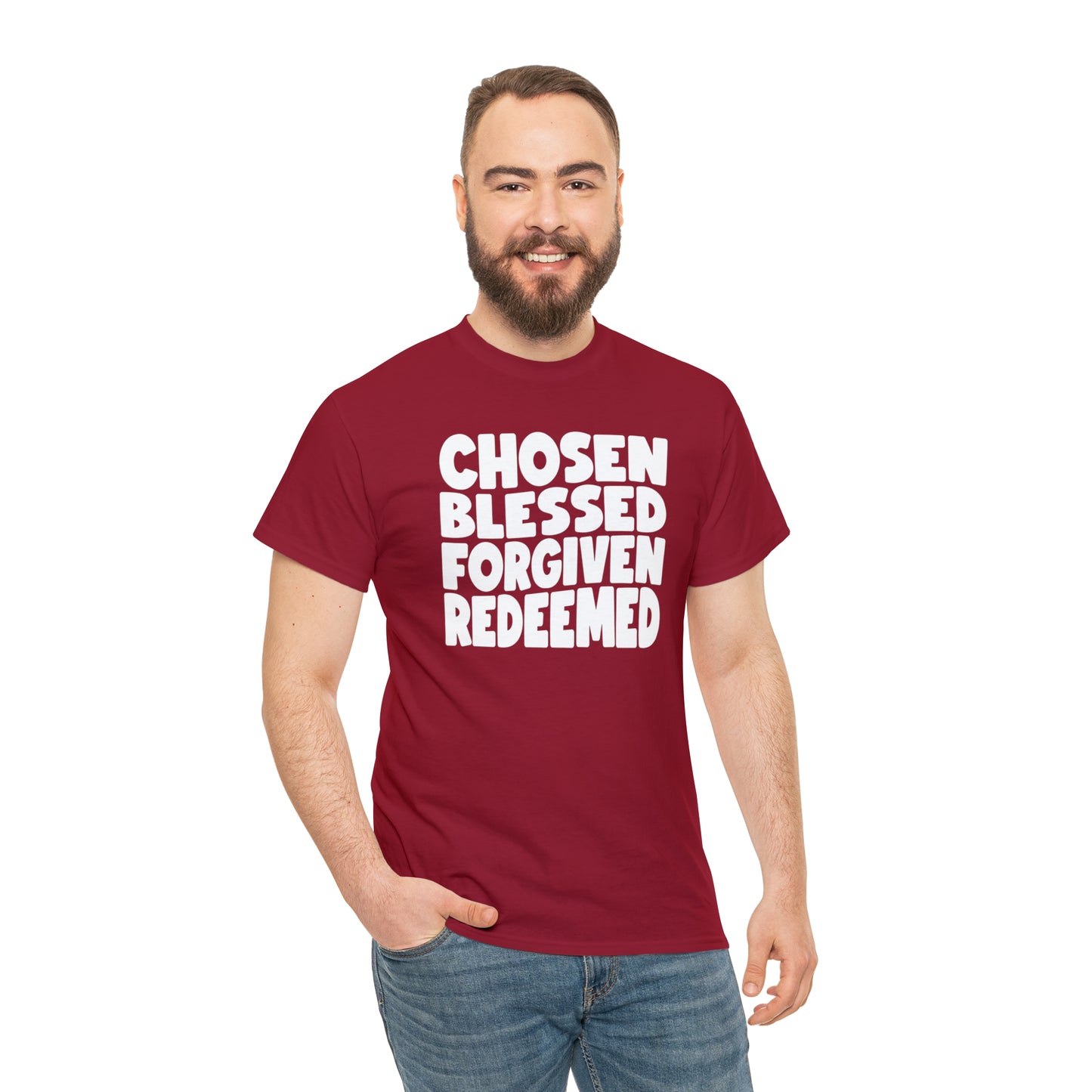 CHOSEN BLESSED FORGIVEN REDEEMED - DRK TEE