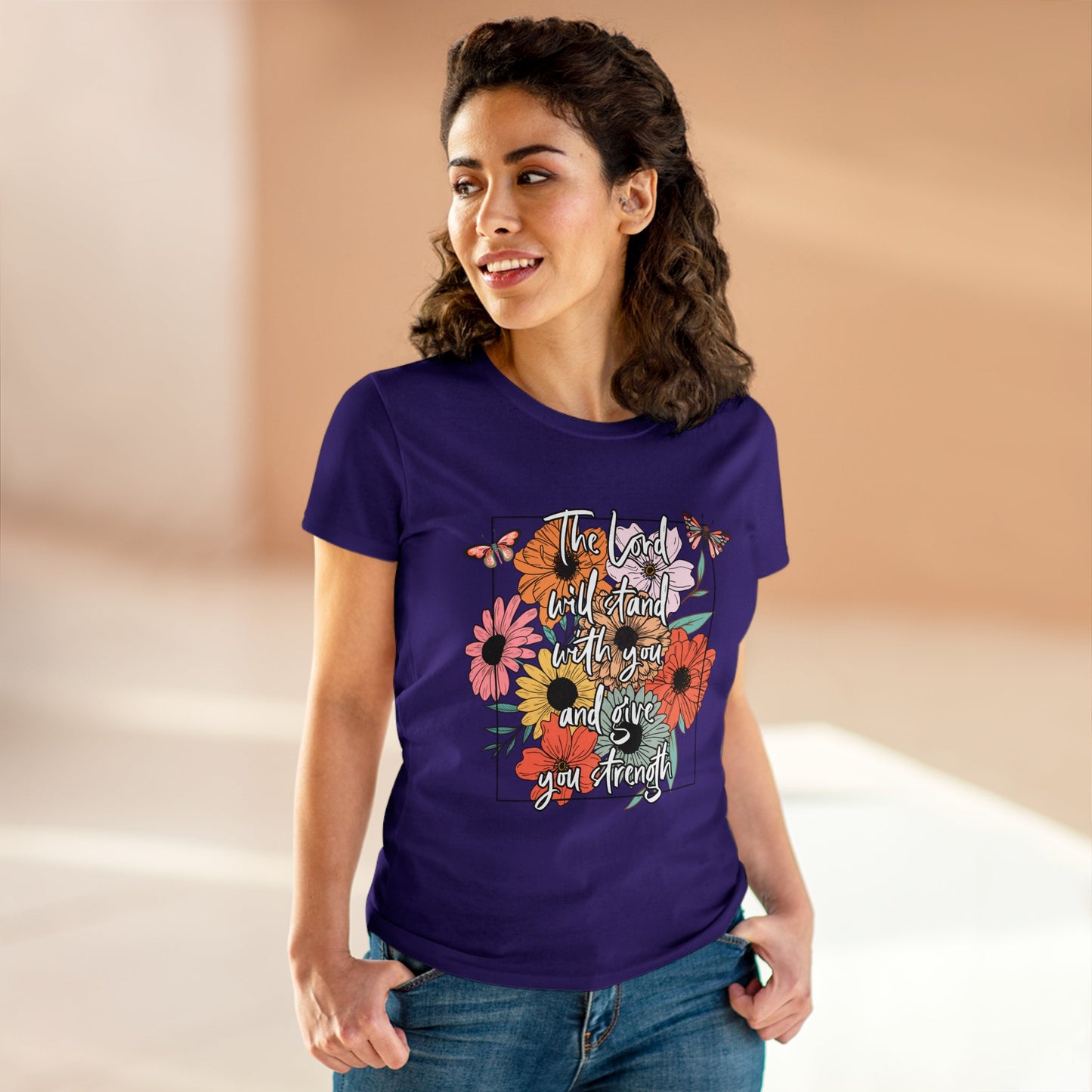 THE LORD WILL STAND WITH YOU AND GIVE YOU STRENGTH - LADIES DRK TEE