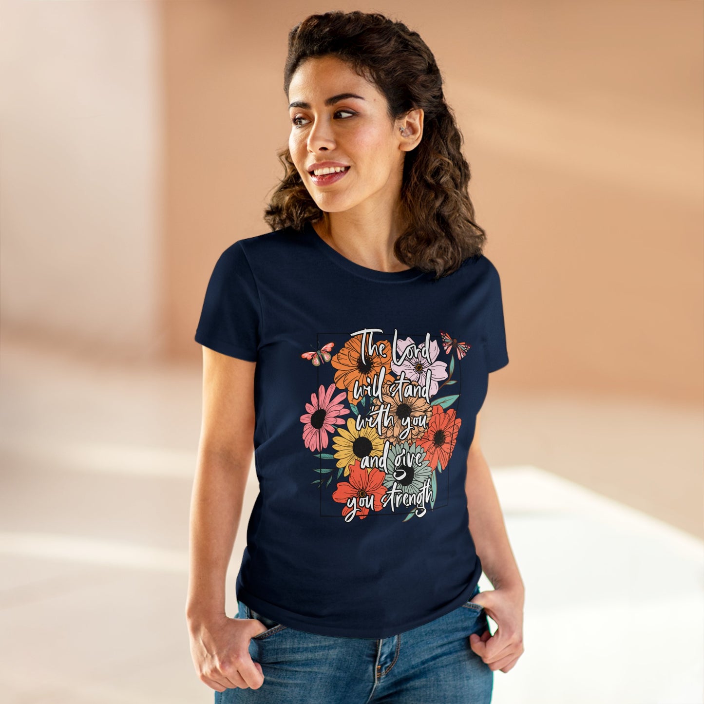THE LORD WILL STAND WITH YOU AND GIVE YOU STRENGTH - LADIES DRK TEE