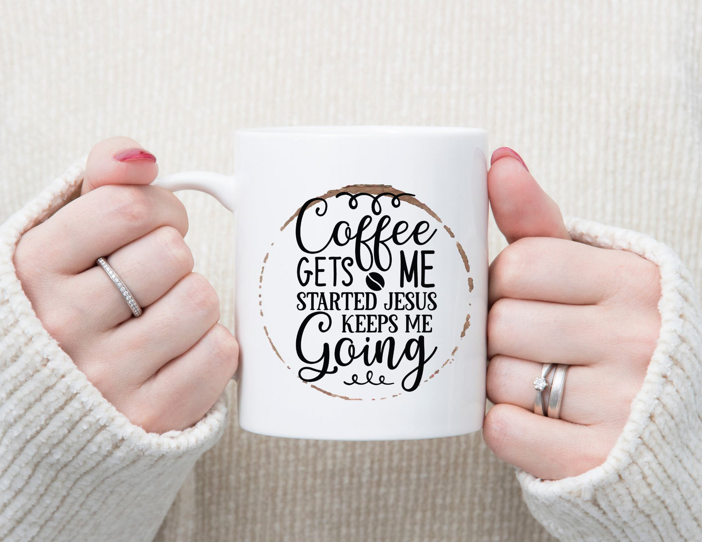 COFFEE GETS ME STARTED JESUS GETS ME GOING - MIRACLE MUG