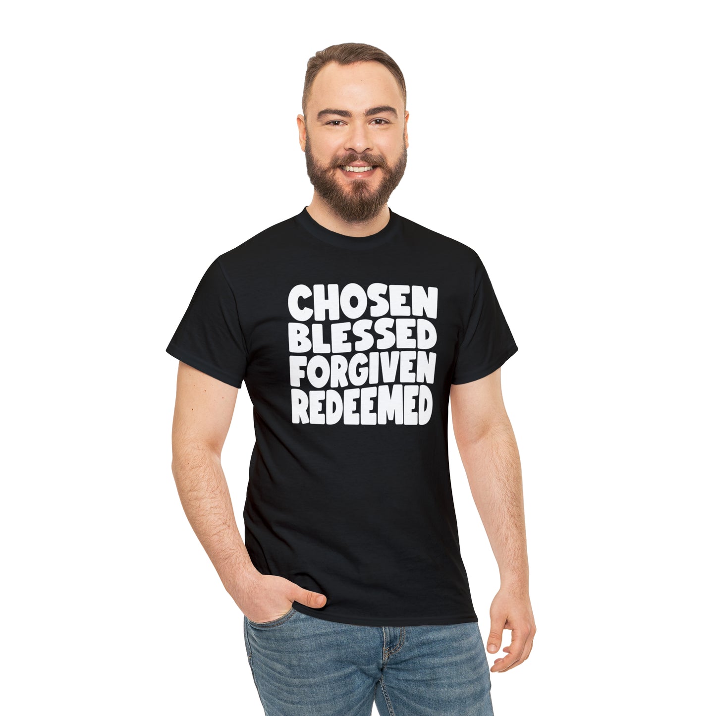 CHOSEN BLESSED FORGIVEN REDEEMED - DRK TEE