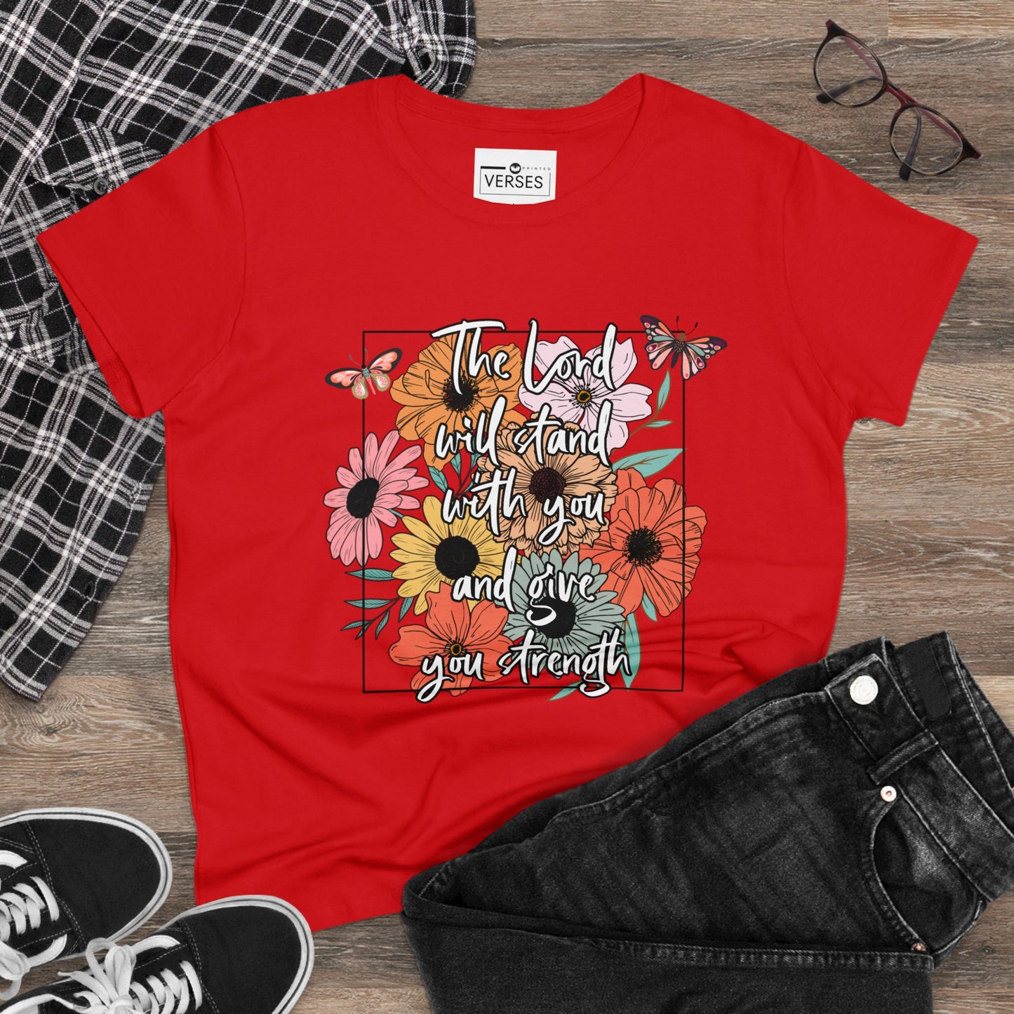 THE LORD WILL STAND WITH YOU AND GIVE YOU STRENGTH - LADIES DRK TEE