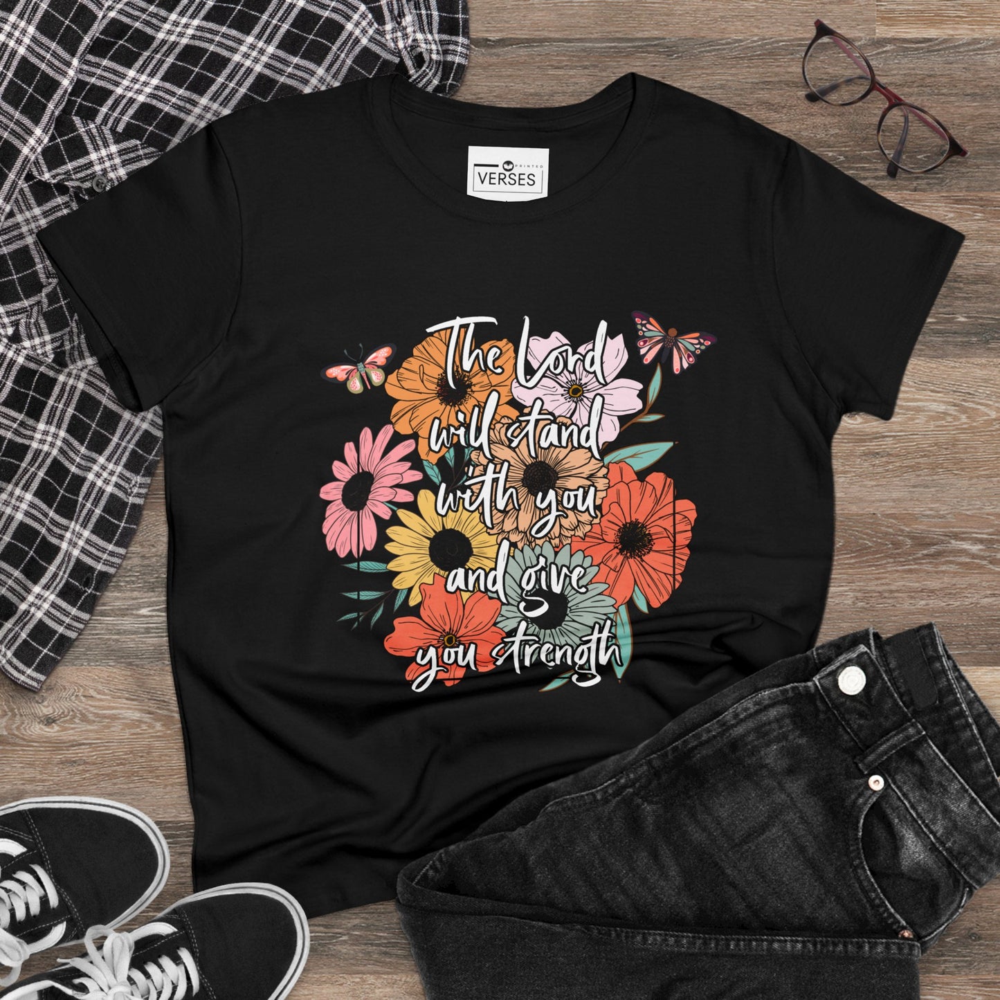 THE LORD WILL STAND WITH YOU AND GIVE YOU STRENGTH - LADIES DRK TEE