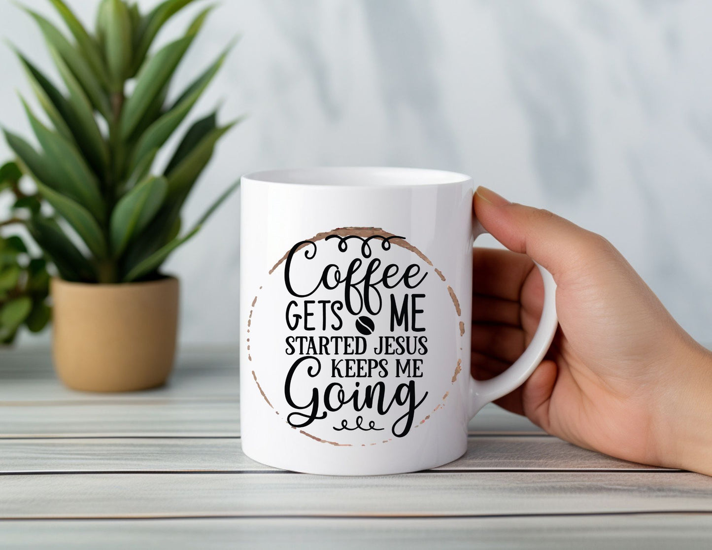 COFFEE GETS ME STARTED JESUS GETS ME GOING - MIRACLE MUG