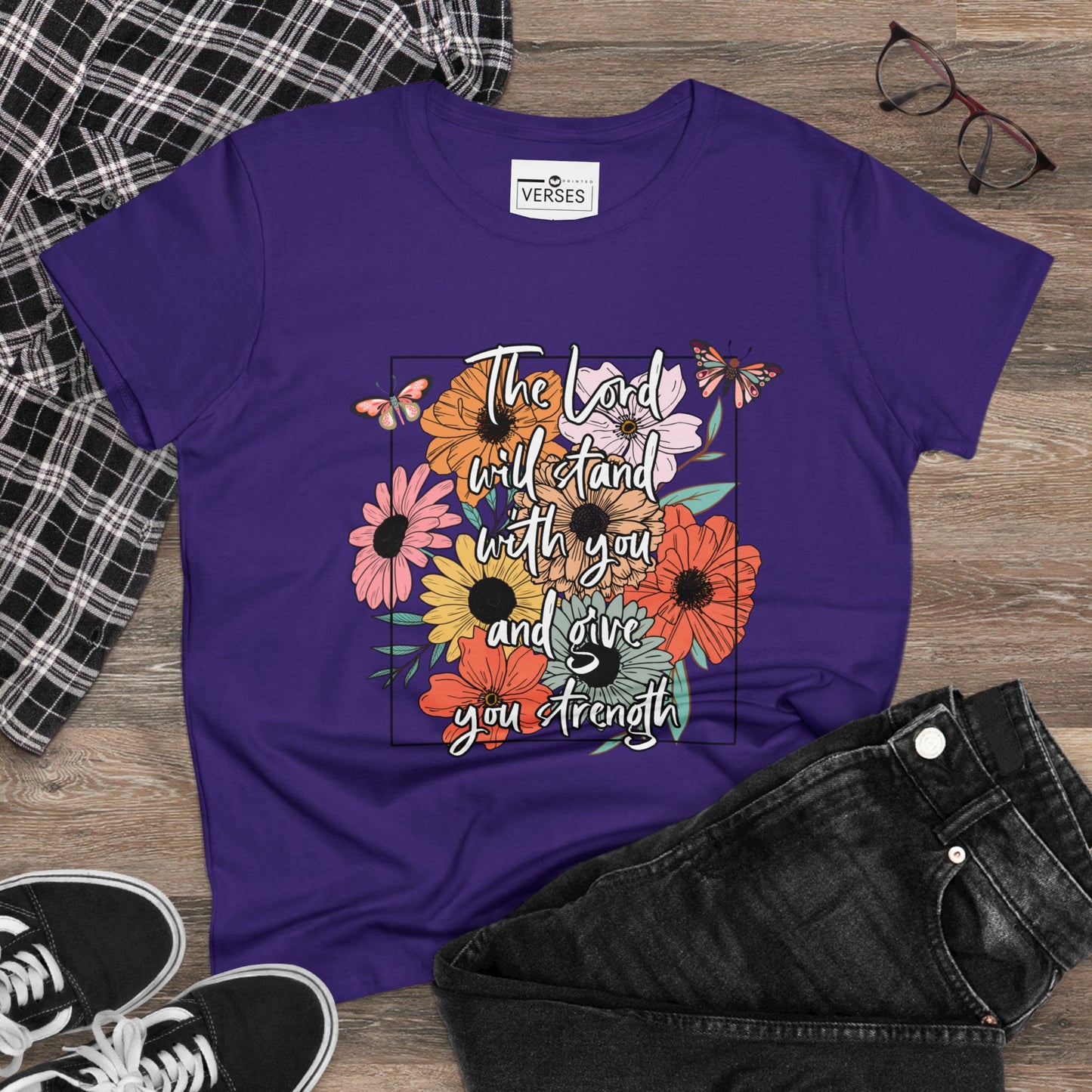 THE LORD WILL STAND WITH YOU AND GIVE YOU STRENGTH - LADIES DRK TEE