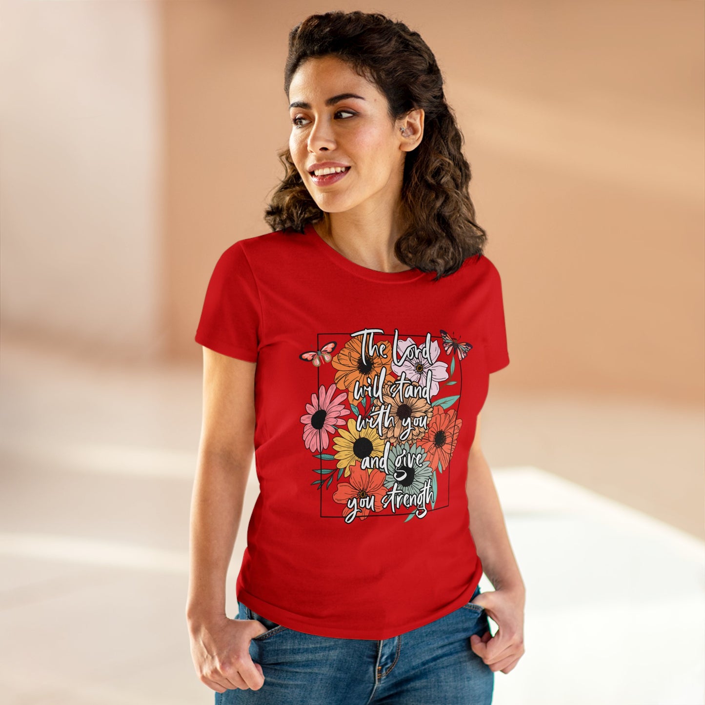THE LORD WILL STAND WITH YOU AND GIVE YOU STRENGTH - LADIES DRK TEE