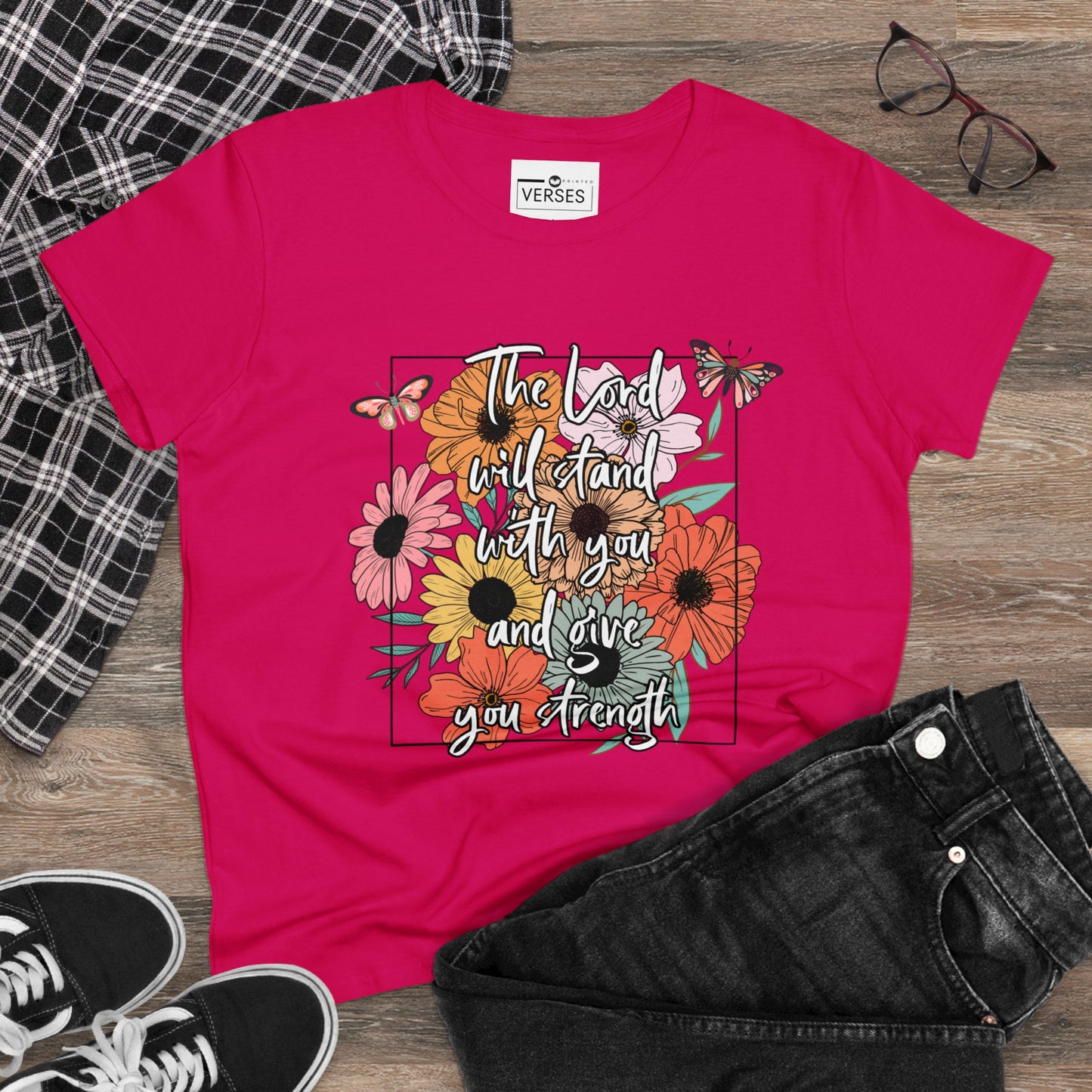 THE LORD WILL STAND WITH YOU AND GIVE YOU STRENGTH - LADIES DRK TEE