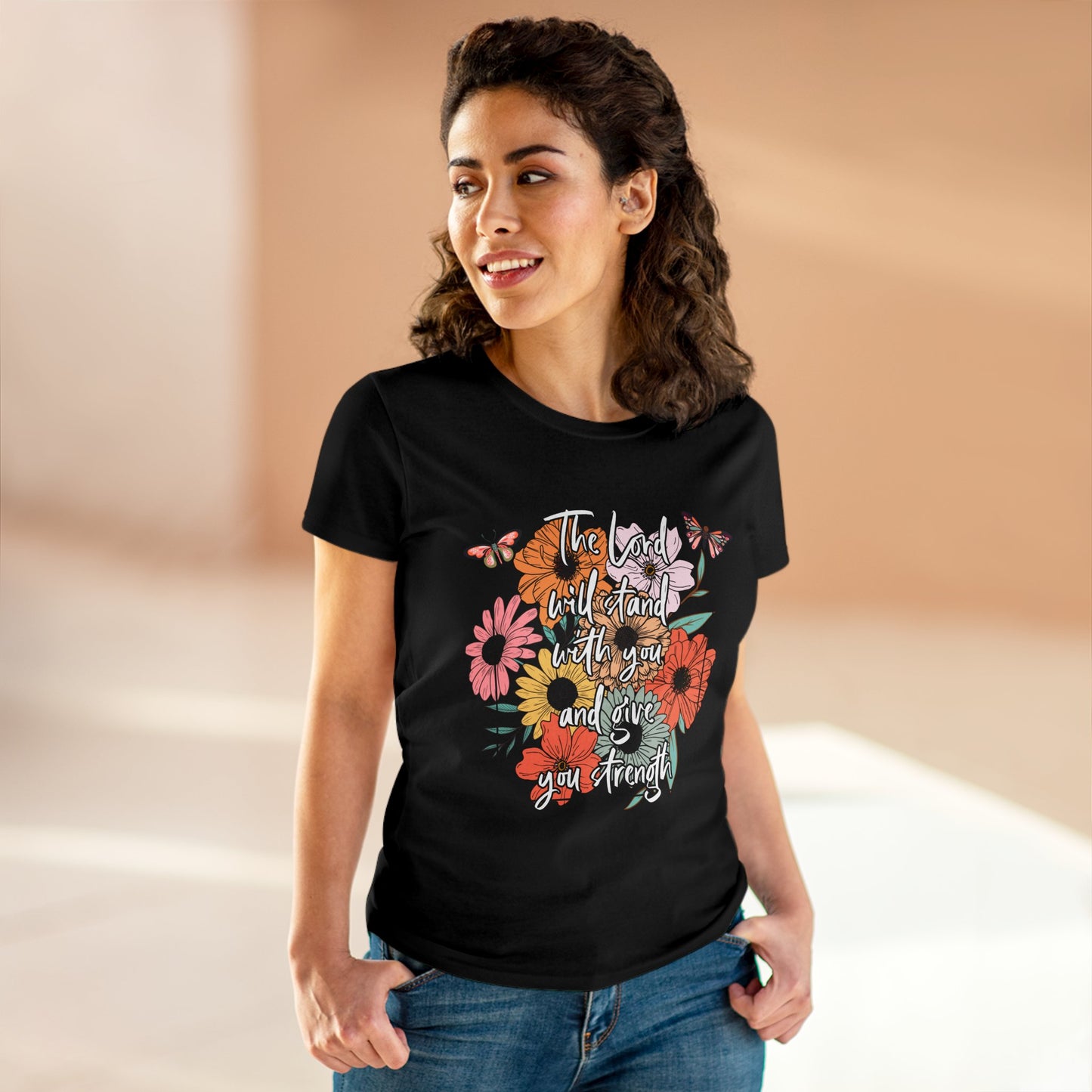 THE LORD WILL STAND WITH YOU AND GIVE YOU STRENGTH - LADIES DRK TEE