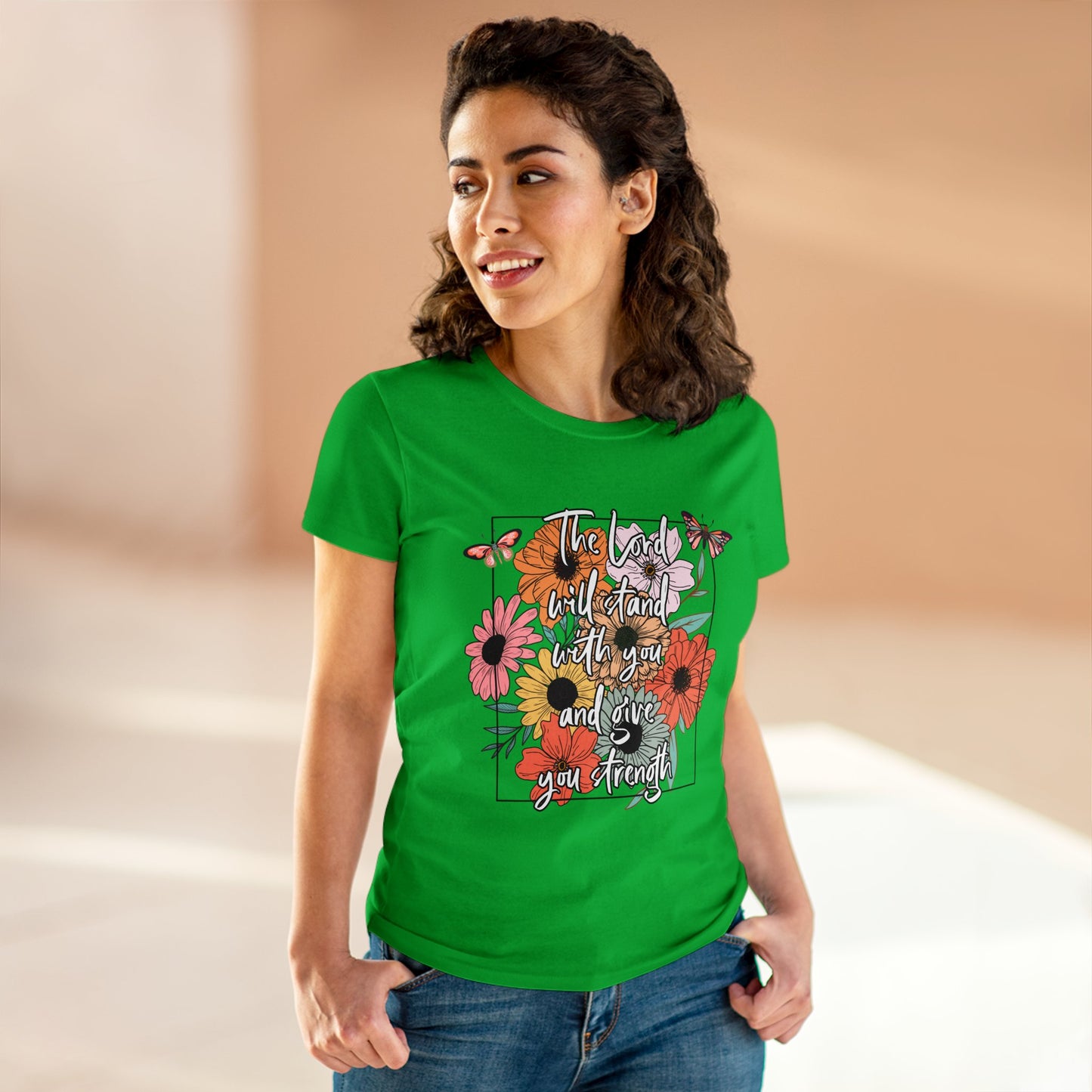 THE LORD WILL STAND WITH YOU AND GIVE YOU STRENGTH - LADIES COTTON TEE