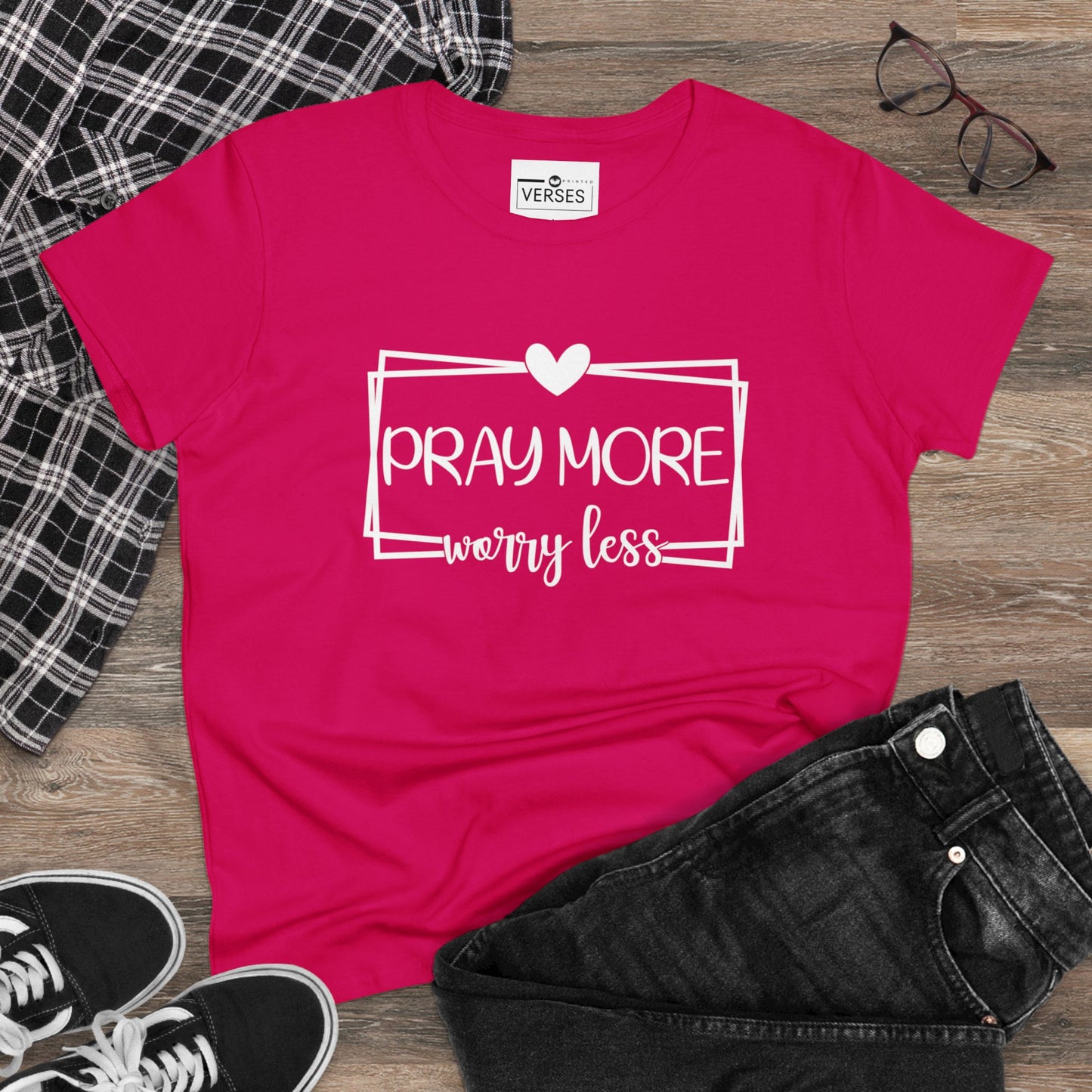 PRAY MORE WORRY LESS - LADIES DRK TEE