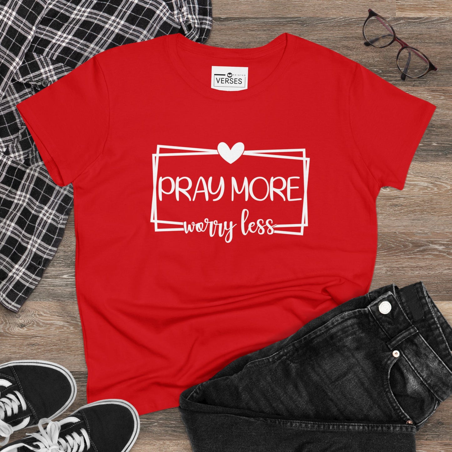 PRAY MORE WORRY LESS - LADIES DRK TEE