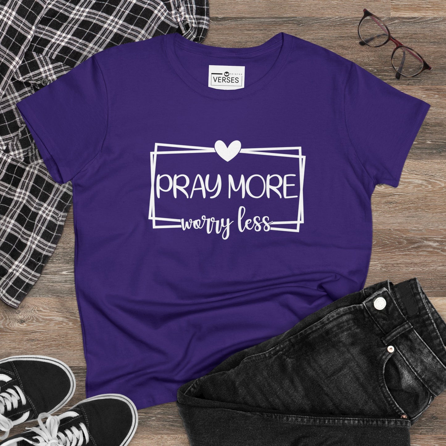PRAY MORE WORRY LESS - LADIES DRK TEE