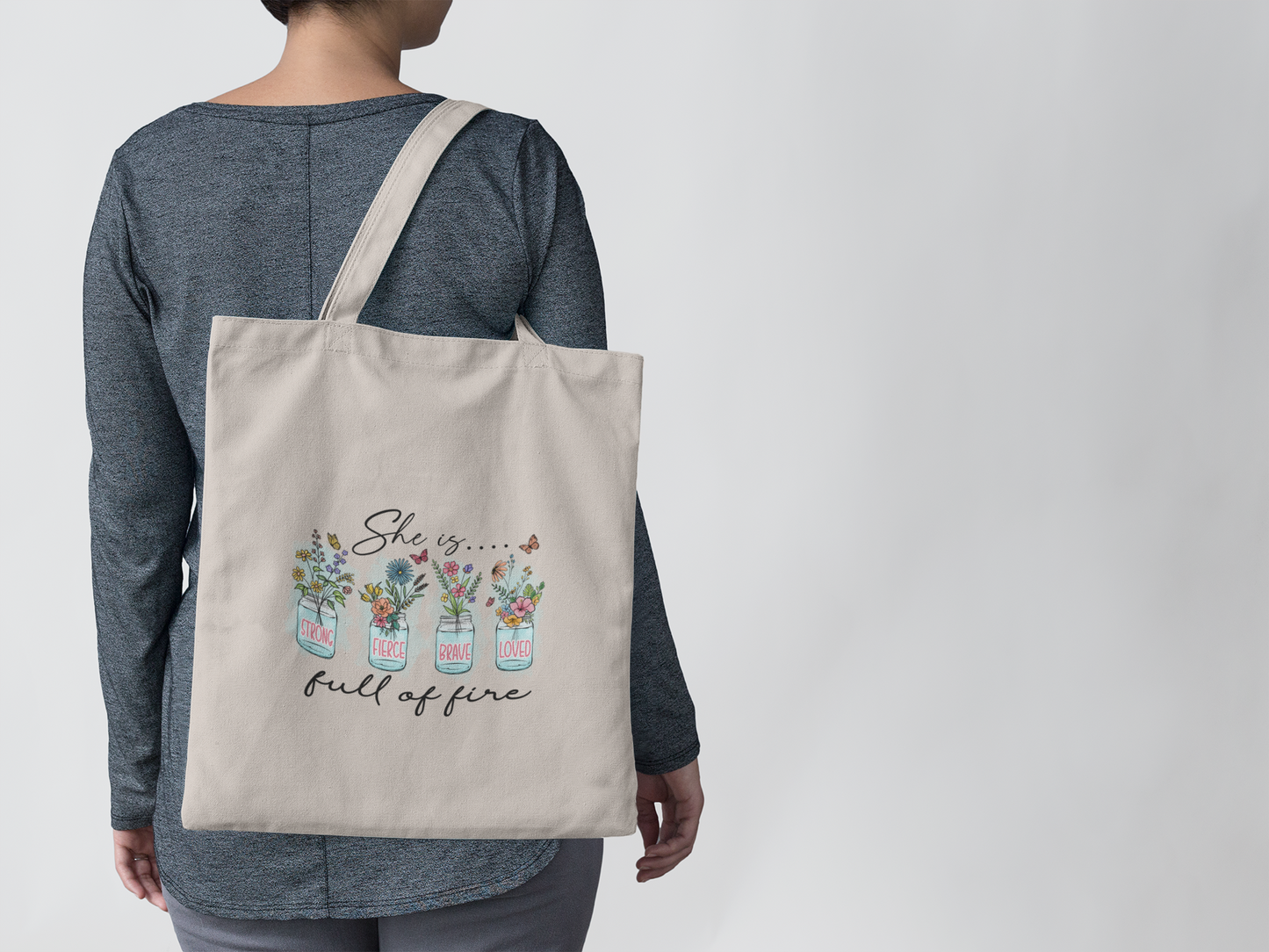 SHE IS STRONG FIERCE BRAVE LOVED FULL OF FIRE - PROMISEKEEPER TOTES